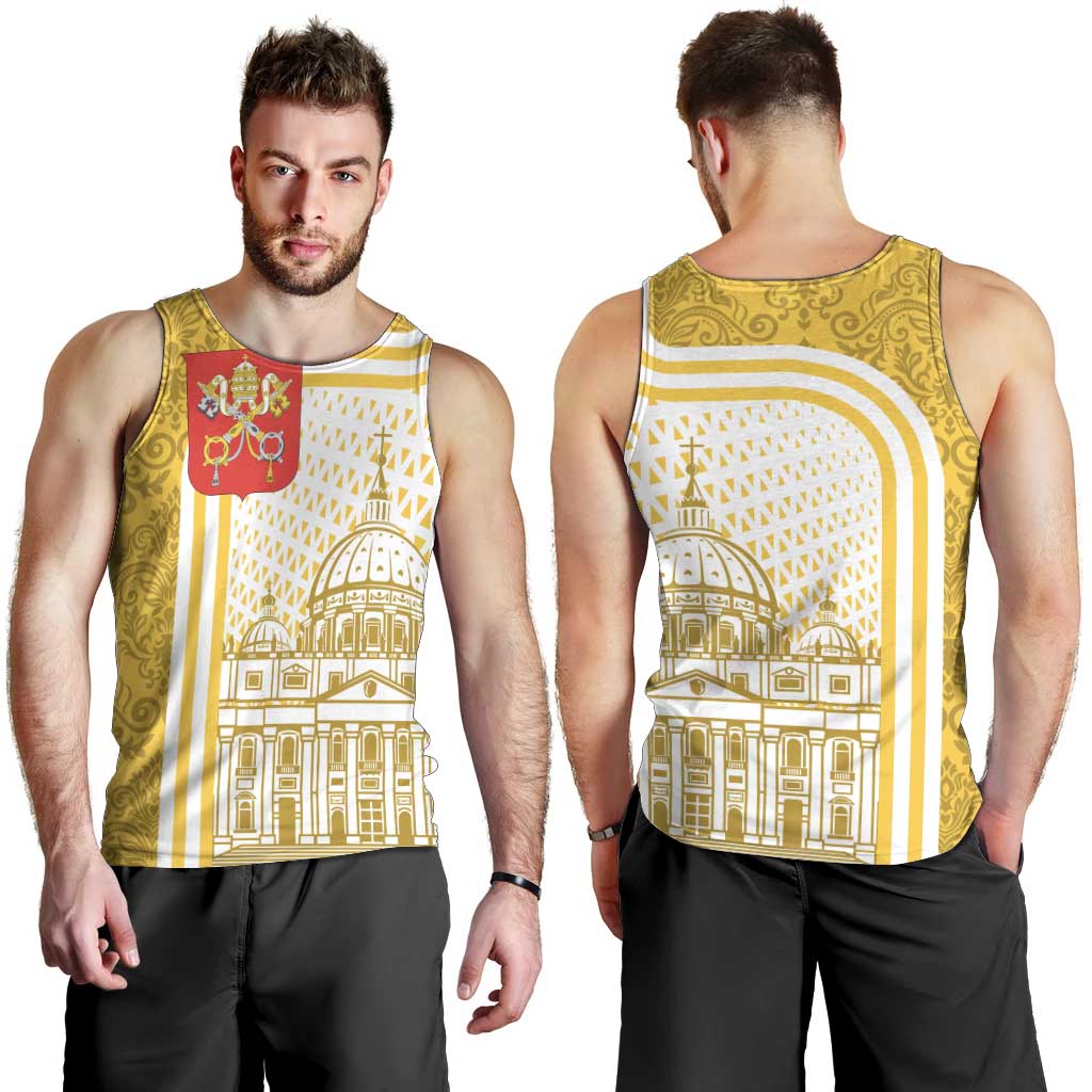 Vatican City Men Tank Top St. Peter’s Basilica & Papal Emblem Gold Ornate Architecture