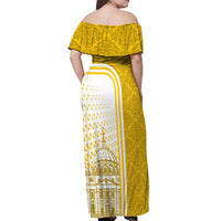 Vatican City Off Shoulder Maxi Dress St. Peter’s Basilica & Papal Emblem Gold Ornate Architecture