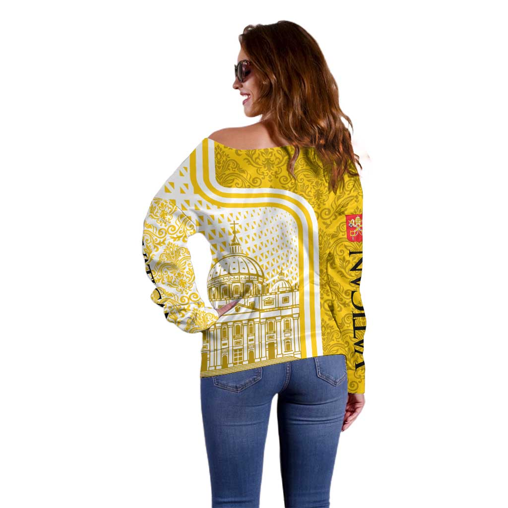 Vatican City Off Shoulder Sweater St. Peter’s Basilica & Papal Emblem Gold Ornate Architecture