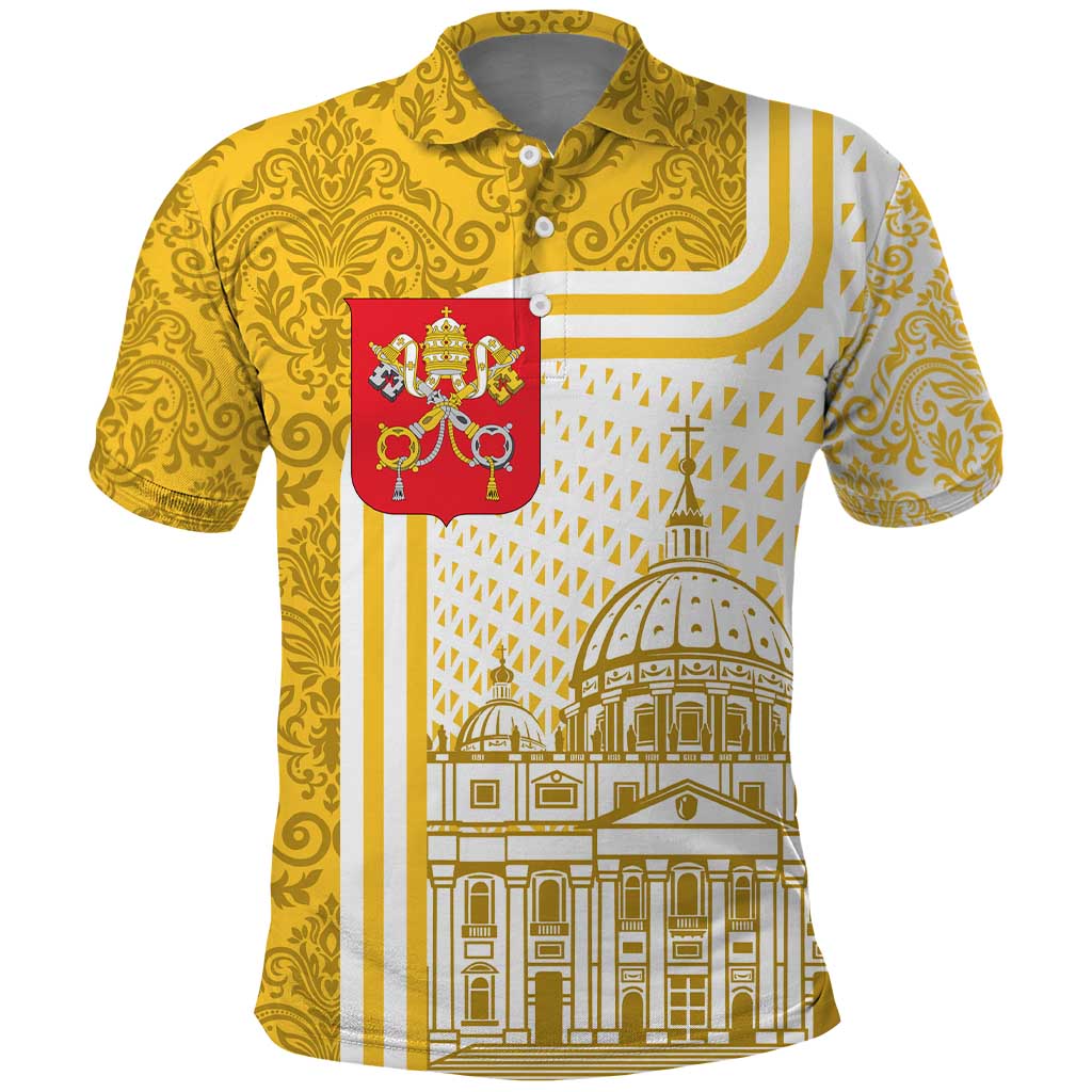 Vatican City Polo Shirt St. Peter’s Basilica & Papal Emblem Gold Ornate Architecture