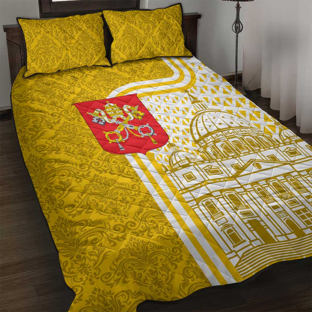 Vatican City Quilt Bed Set St. Peter’s Basilica & Papal Emblem Gold Ornate Architecture