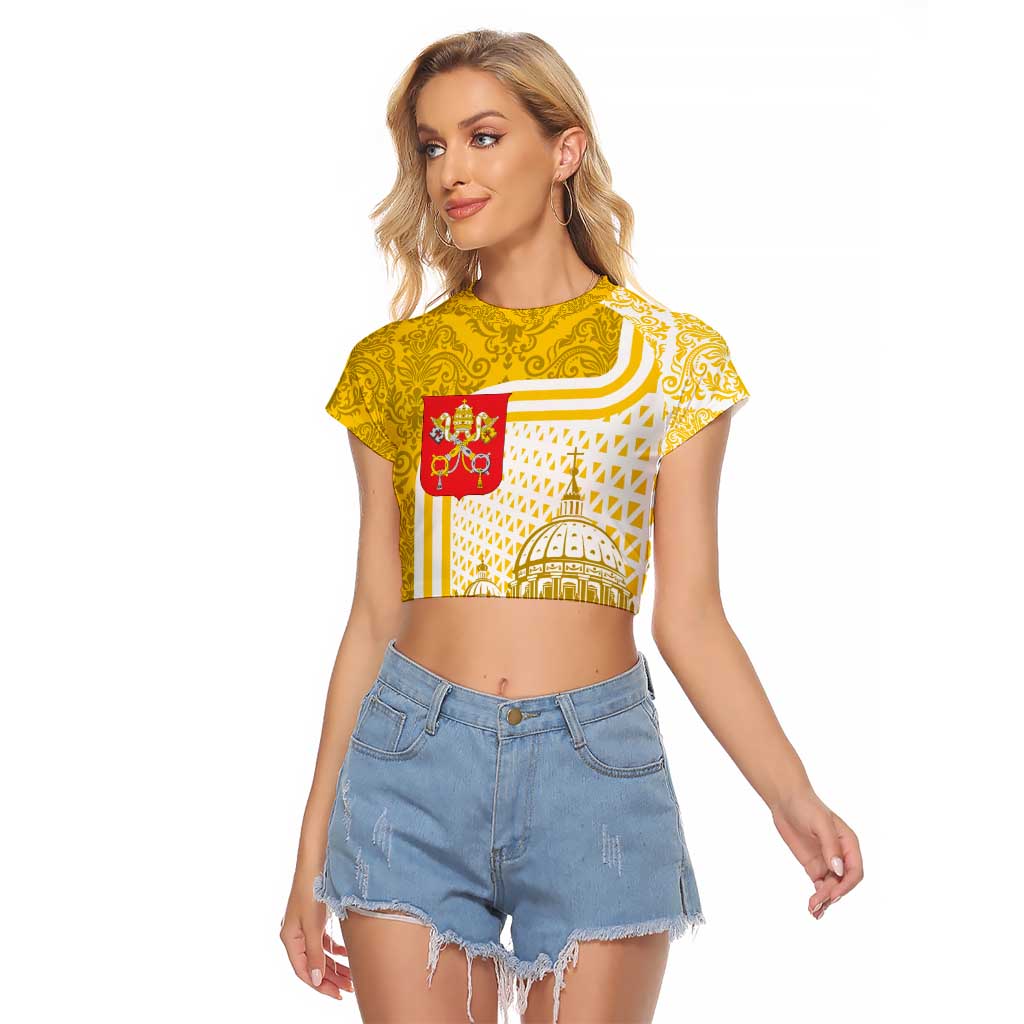 Vatican City Raglan Cropped T Shirt St. Peter’s Basilica & Papal Emblem Gold Ornate Architecture
