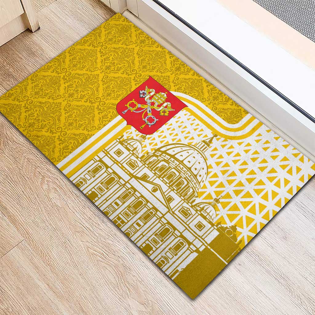 Vatican City Rubber Doormat St. Peter’s Basilica & Papal Emblem Gold Ornate Architecture