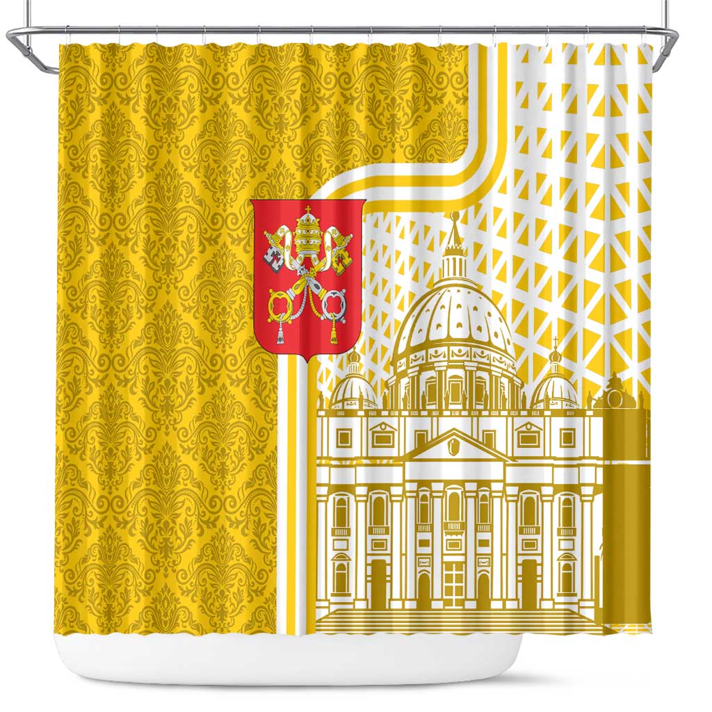Vatican City Shower Curtain St. Peter’s Basilica & Papal Emblem Gold Ornate Architecture