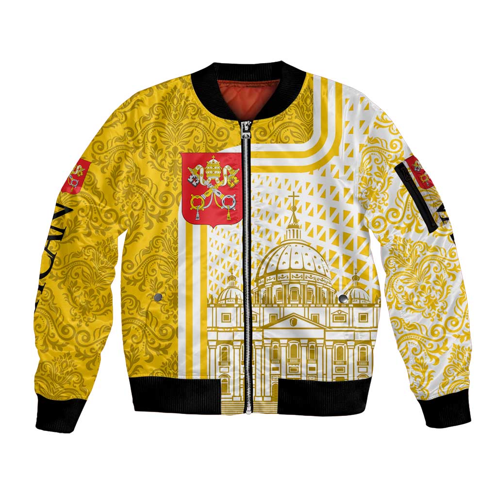 Vatican City Sleeve Zip Bomber Jacket St. Peter’s Basilica & Papal Emblem Gold Ornate Architecture