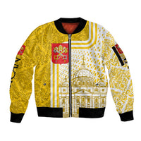 Vatican City Sleeve Zip Bomber Jacket St. Peter’s Basilica & Papal Emblem Gold Ornate Architecture