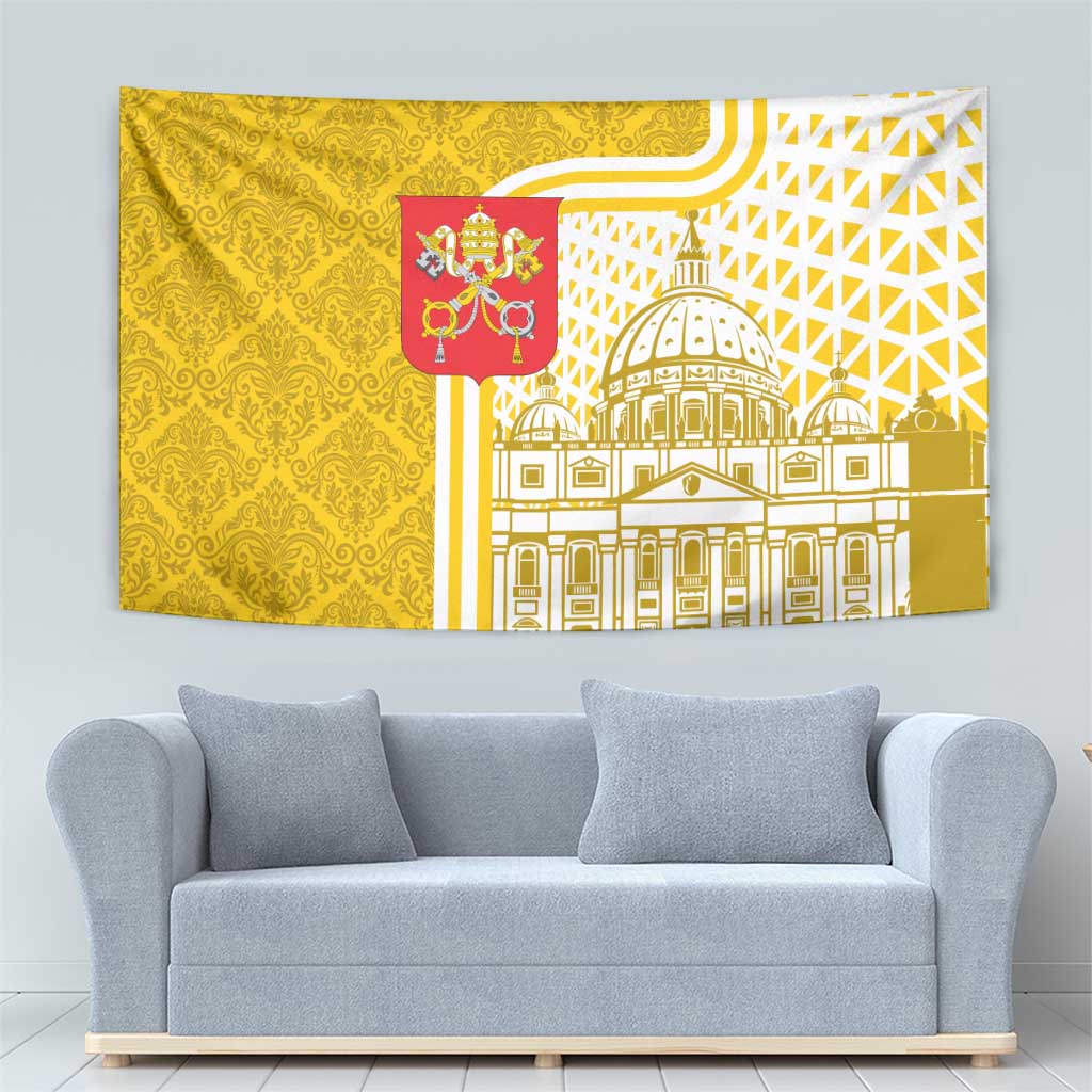 Vatican City Tapestry St. Peter’s Basilica & Papal Emblem Gold Ornate Architecture