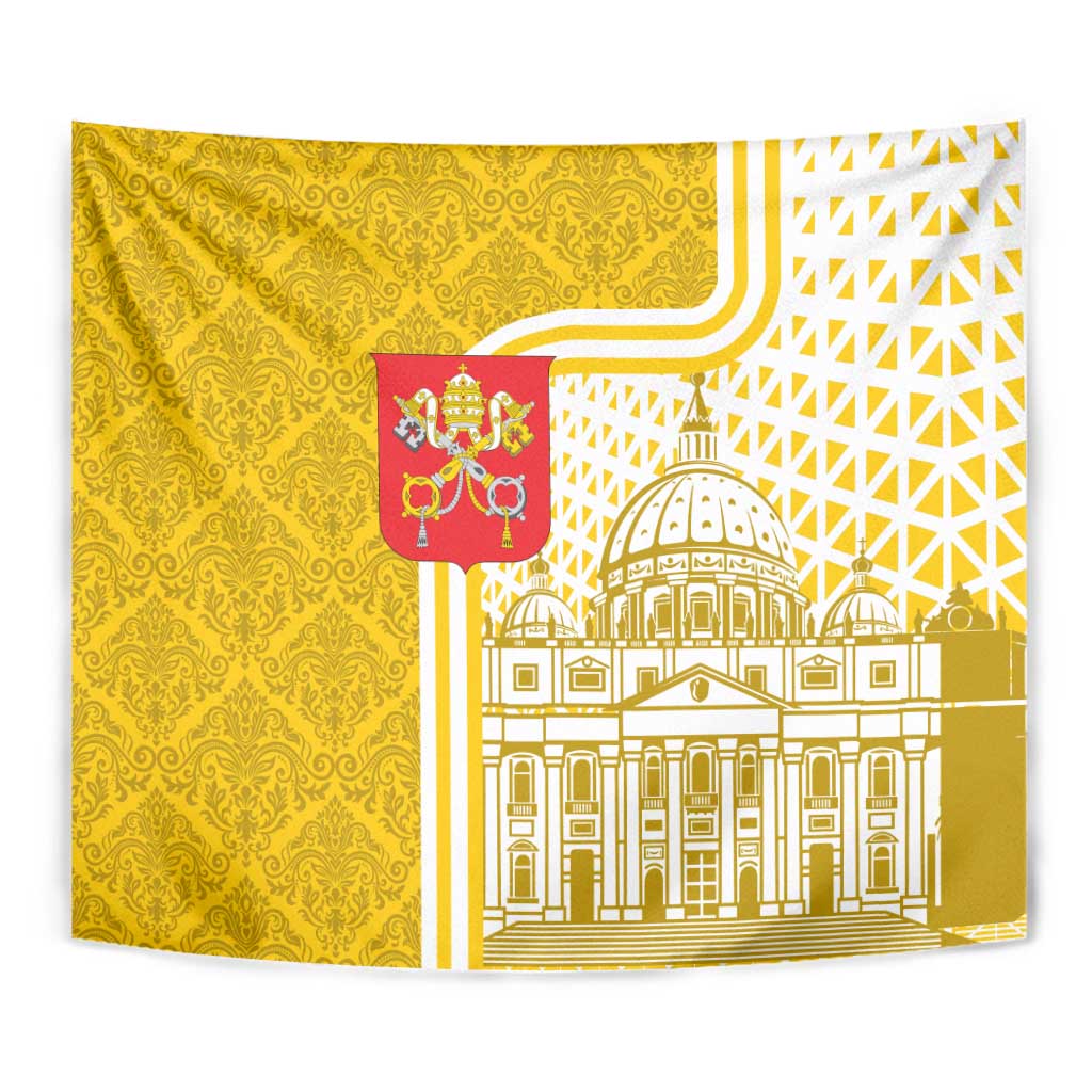 Vatican City Tapestry St. Peter’s Basilica & Papal Emblem Gold Ornate Architecture
