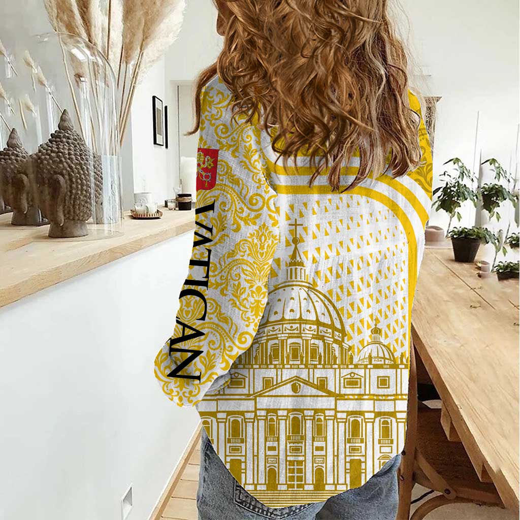 Vatican City Women Casual Shirt St. Peter’s Basilica & Papal Emblem Gold Ornate Architecture