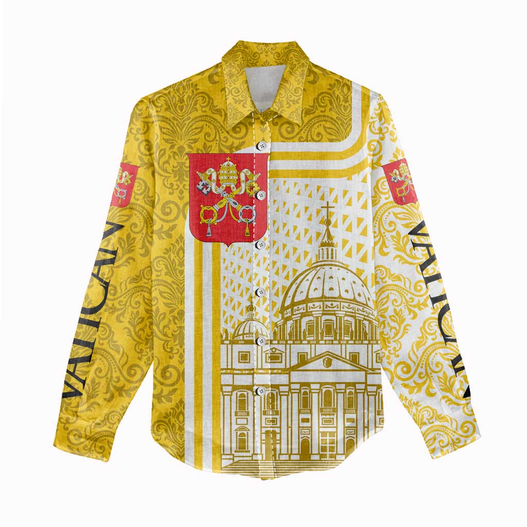 Vatican City Women Casual Shirt St. Peter’s Basilica & Papal Emblem Gold Ornate Architecture