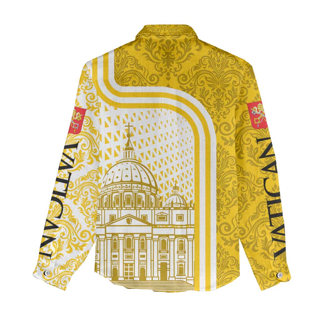 Vatican City Women Casual Shirt St. Peter’s Basilica & Papal Emblem Gold Ornate Architecture