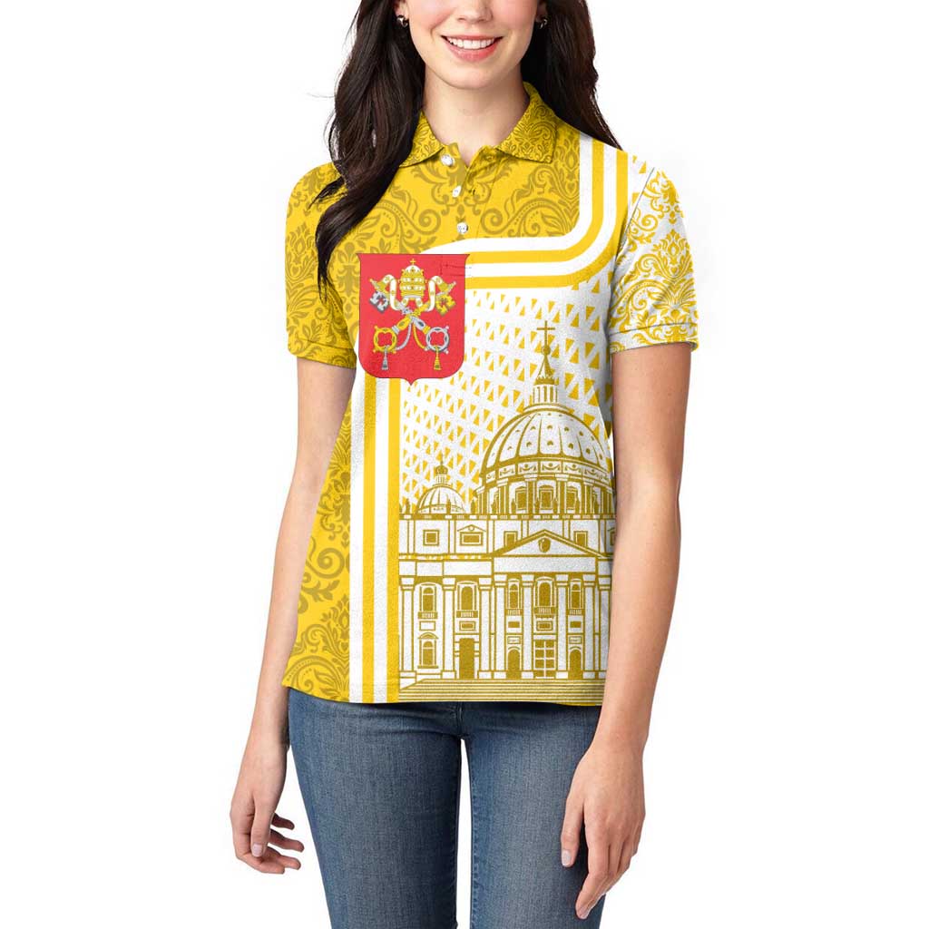Vatican City Women Polo Shirt St. Peter’s Basilica & Papal Emblem Gold Ornate Architecture