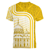 Vatican City Women V-Neck T-Shirt St. Peter’s Basilica & Papal Emblem Gold Ornate Architecture