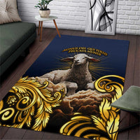 Agnus Dei Lamb of God Area Rug Latin Catholic Art with Gold Baroque Accents