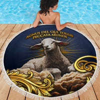 Agnus Dei Lamb of God Beach Blanket Latin Catholic Art with Gold Baroque Accents