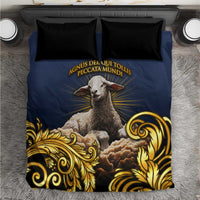 Agnus Dei Lamb of God Bedding Set Latin Catholic Art with Gold Baroque Accents