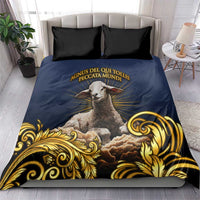 Agnus Dei Lamb of God Bedding Set Latin Catholic Art with Gold Baroque Accents