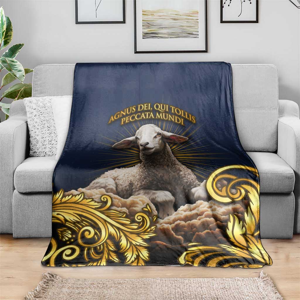 Agnus Dei Lamb of God Blanket Latin Catholic Art with Gold Baroque Accents