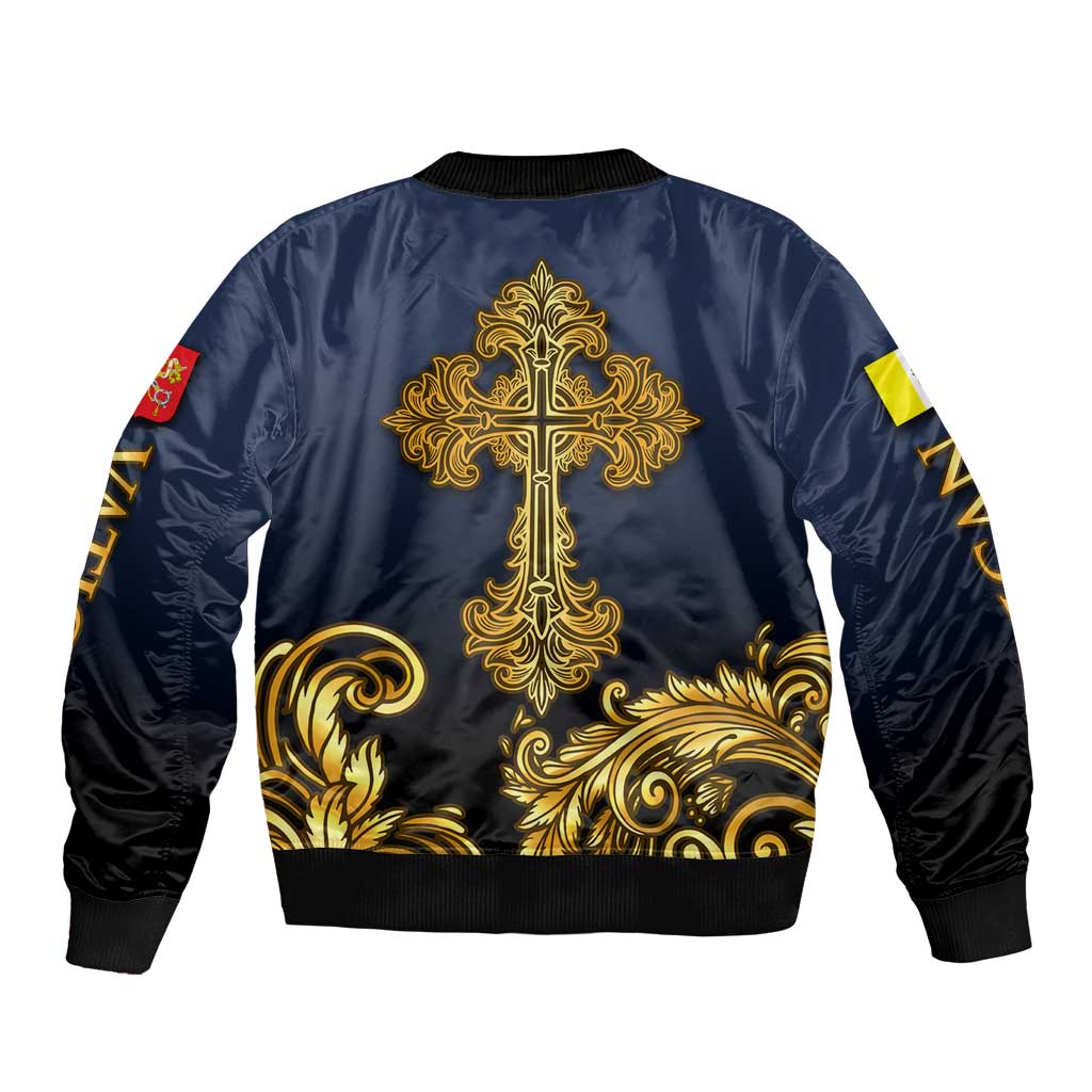Agnus Dei Lamb of God Bomber Jacket Latin Catholic Art with Gold Baroque Accents