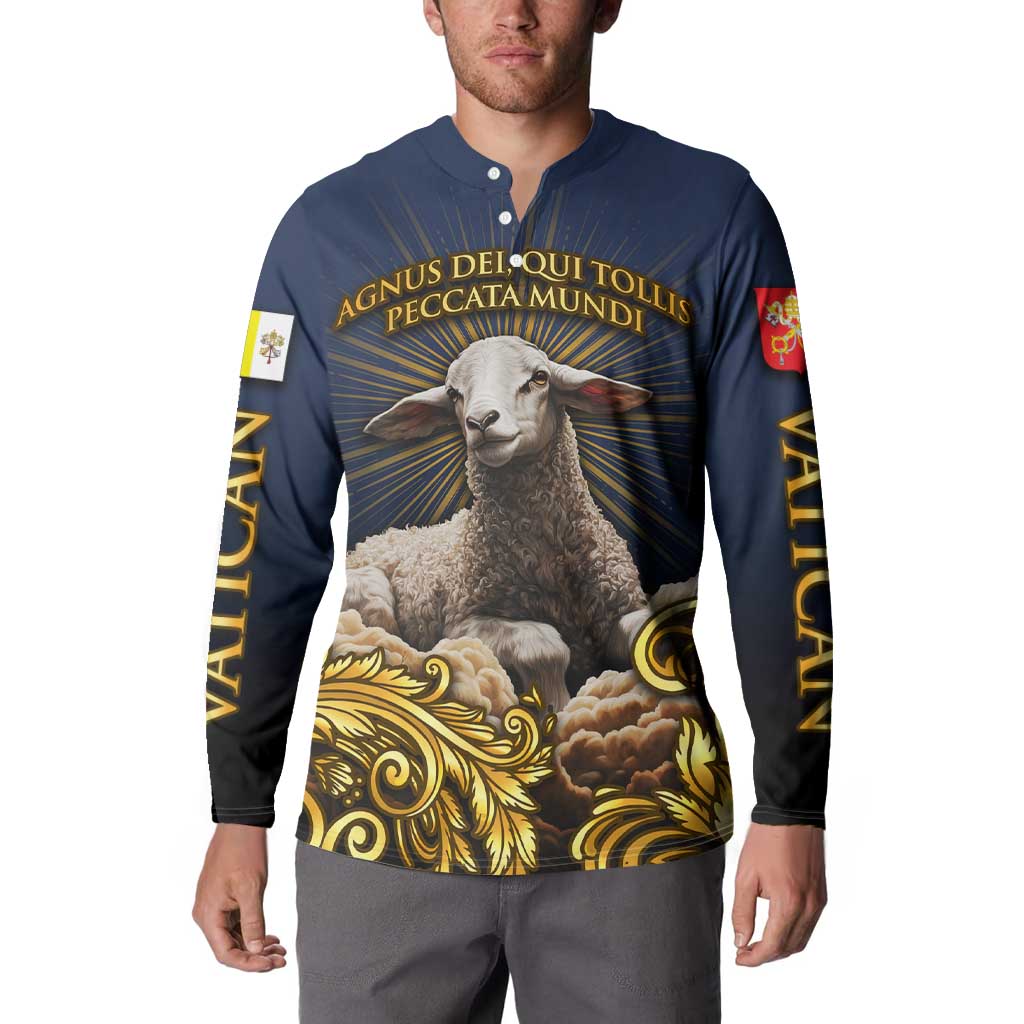 Agnus Dei Lamb of God Button Sweatshirt Latin Catholic Art with Gold Baroque Accents