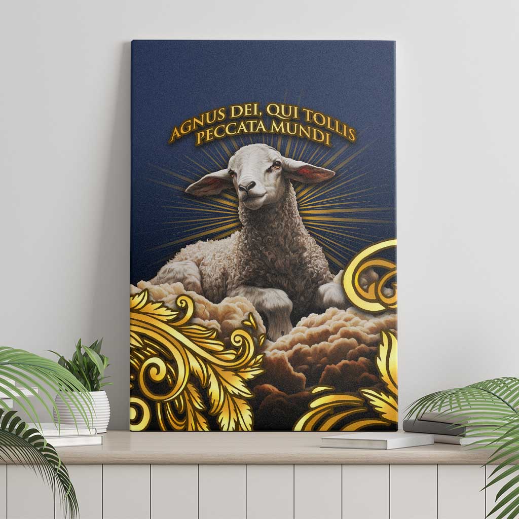Agnus Dei Lamb of God Canvas Wall Art Latin Catholic Art with Gold Baroque Accents