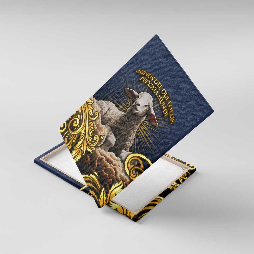 Agnus Dei Lamb of God Canvas Wall Art Latin Catholic Art with Gold Baroque Accents