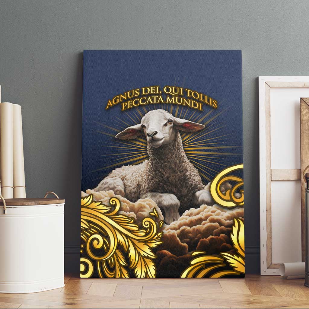 Agnus Dei Lamb of God Canvas Wall Art Latin Catholic Art with Gold Baroque Accents
