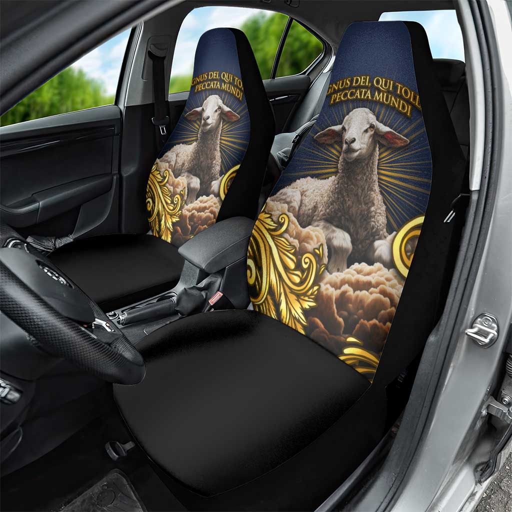 Agnus Dei Lamb of God Car Seat Cover Latin Catholic Art with Gold Baroque Accents