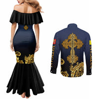 Agnus Dei Lamb of God Couples Matching Mermaid Dress and Long Sleeve Button Shirt Latin Catholic Art with Gold Baroque Accents