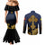 Agnus Dei Lamb of God Couples Matching Mermaid Dress and Long Sleeve Button Shirt Latin Catholic Art with Gold Baroque Accents
