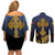 Agnus Dei Lamb of God Couples Matching Off Shoulder Short Dress and Long Sleeve Button Shirt Latin Catholic Art with Gold Baroque Accents