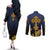 Agnus Dei Lamb of God Couples Matching Off The Shoulder Long Sleeve Dress and Long Sleeve Button Shirt Latin Catholic Art with Gold Baroque Accents