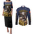 Agnus Dei Lamb of God Couples Matching Puletasi and Long Sleeve Button Shirt Latin Catholic Art with Gold Baroque Accents