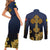 Agnus Dei Lamb of God Couples Matching Short Sleeve Bodycon Dress and Long Sleeve Button Shirt Latin Catholic Art with Gold Baroque Accents
