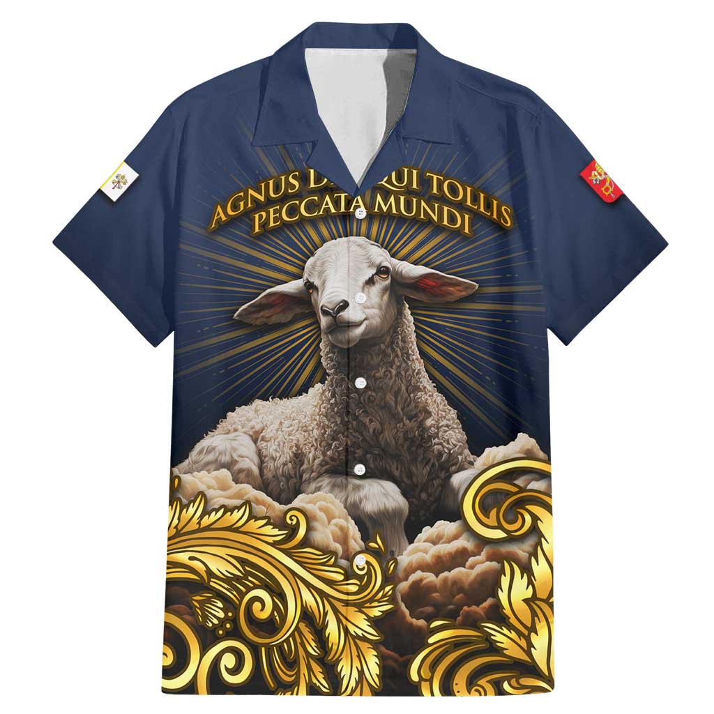 Agnus Dei Lamb of God Family Matching Mermaid Dress and Hawaiian Shirt Latin Catholic Art with Gold Baroque Accents