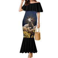 Agnus Dei Lamb of God Family Matching Mermaid Dress and Hawaiian Shirt Latin Catholic Art with Gold Baroque Accents