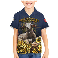 Agnus Dei Lamb of God Family Matching Mermaid Dress and Hawaiian Shirt Latin Catholic Art with Gold Baroque Accents