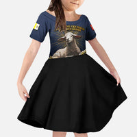 Agnus Dei Lamb of God Family Matching Off The Shoulder Long Sleeve Dress and Hawaiian Shirt Latin Catholic Art with Gold Baroque Accents