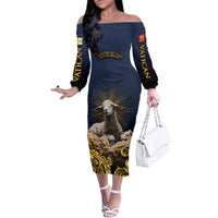 Agnus Dei Lamb of God Family Matching Off The Shoulder Long Sleeve Dress and Hawaiian Shirt Latin Catholic Art with Gold Baroque Accents