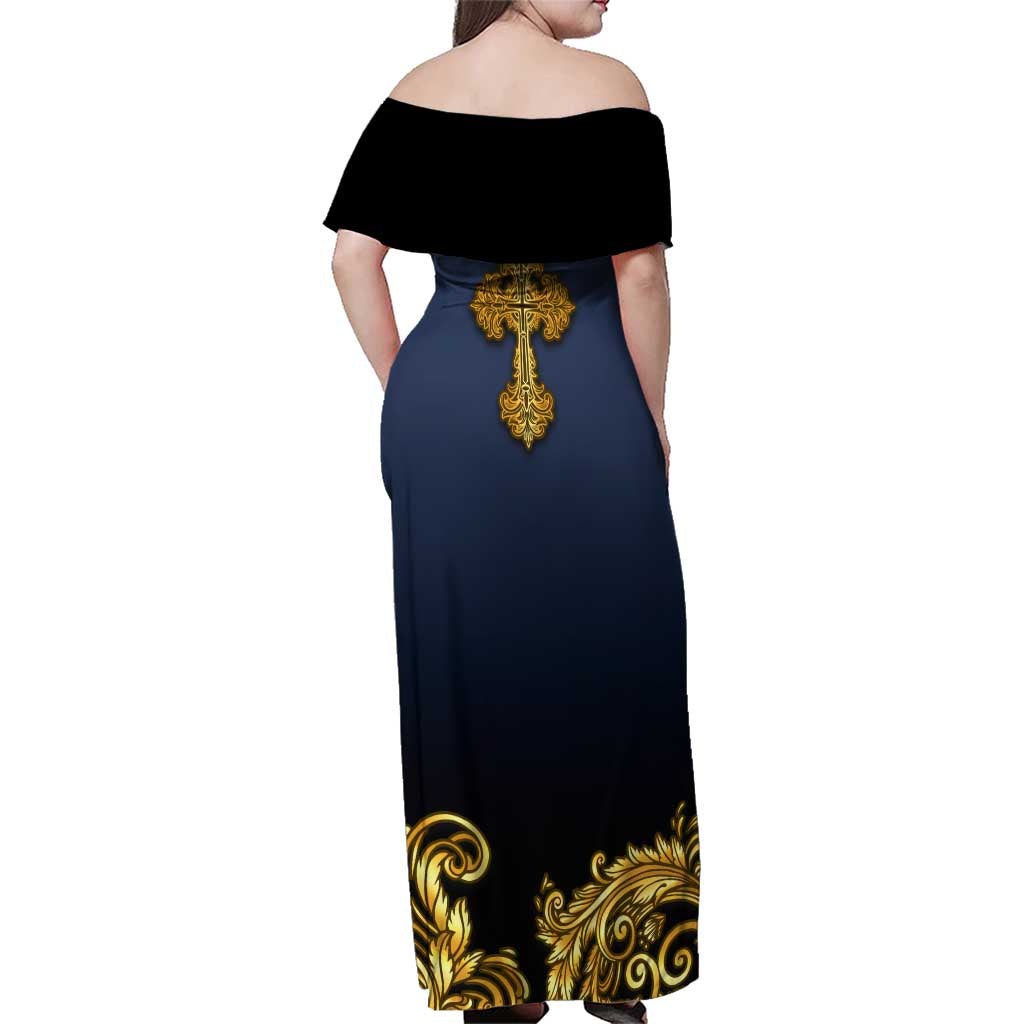 Agnus Dei Lamb of God Family Matching Off Shoulder Maxi Dress and Hawaiian Shirt Latin Catholic Art with Gold Baroque Accents
