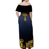 Agnus Dei Lamb of God Family Matching Off Shoulder Maxi Dress and Hawaiian Shirt Latin Catholic Art with Gold Baroque Accents