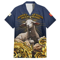 Agnus Dei Lamb of God Family Matching Puletasi and Hawaiian Shirt Latin Catholic Art with Gold Baroque Accents
