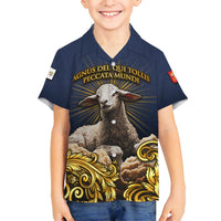 Agnus Dei Lamb of God Family Matching Puletasi and Hawaiian Shirt Latin Catholic Art with Gold Baroque Accents