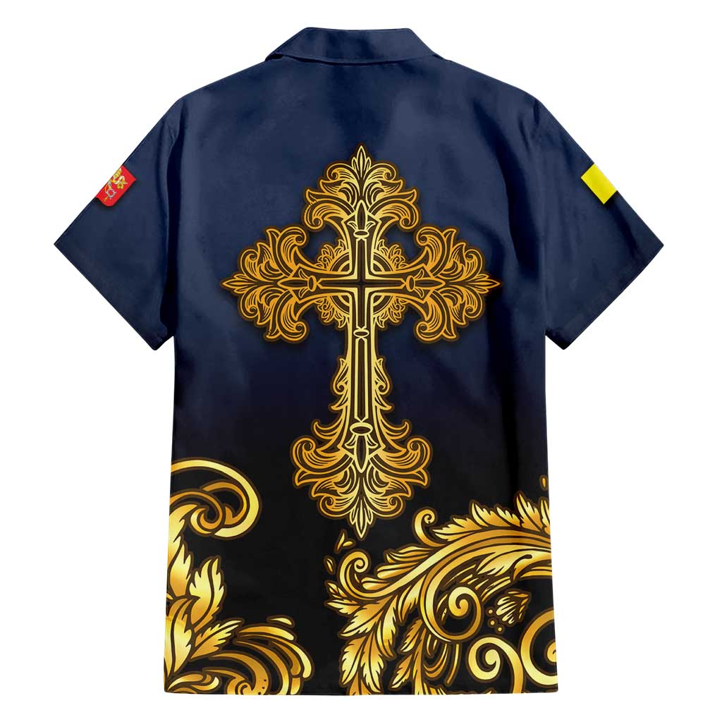 Agnus Dei Lamb of God Family Matching Short Sleeve Bodycon Dress and Hawaiian Shirt Latin Catholic Art with Gold Baroque Accents