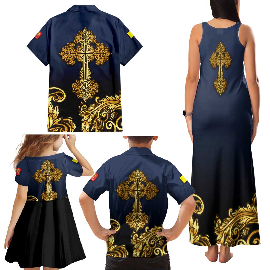 Agnus Dei Lamb of God Family Matching Tank Maxi Dress and Hawaiian Shirt Latin Catholic Art with Gold Baroque Accents