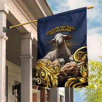 Agnus Dei Lamb of God Garden Flag Latin Catholic Art with Gold Baroque Accents