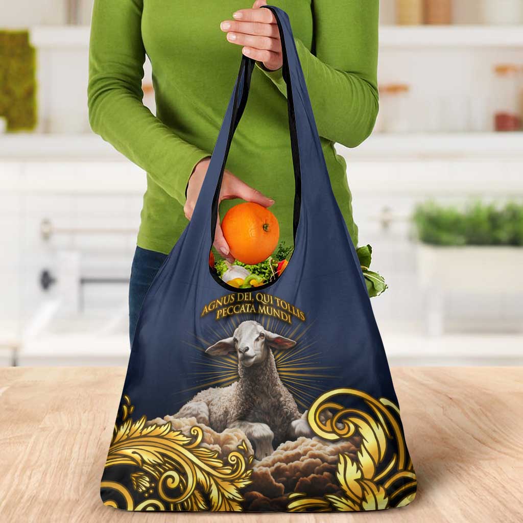 Agnus Dei Lamb of God Grocery Bag Latin Catholic Art with Gold Baroque Accents