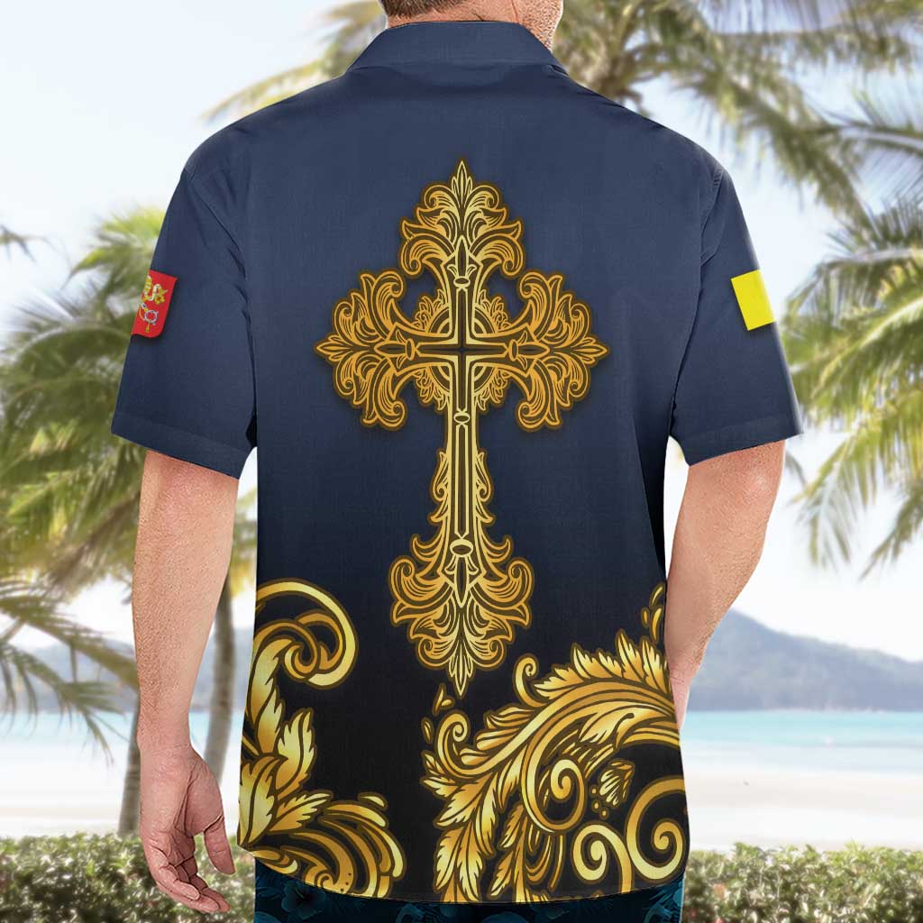 Agnus Dei Lamb of God Hawaiian Shirt Latin Catholic Art with Gold Baroque Accents