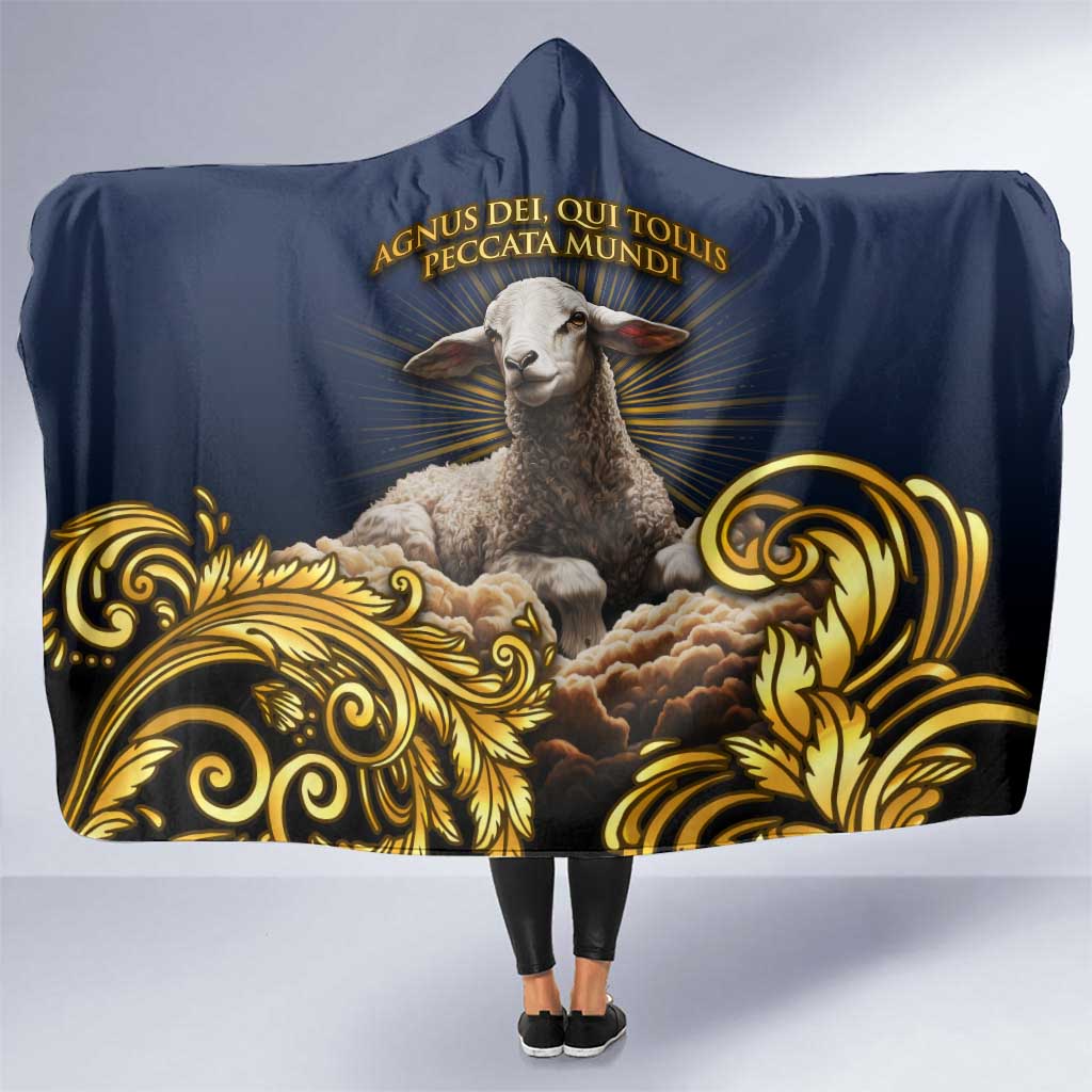 Agnus Dei Lamb of God Hooded Blanket Latin Catholic Art with Gold Baroque Accents