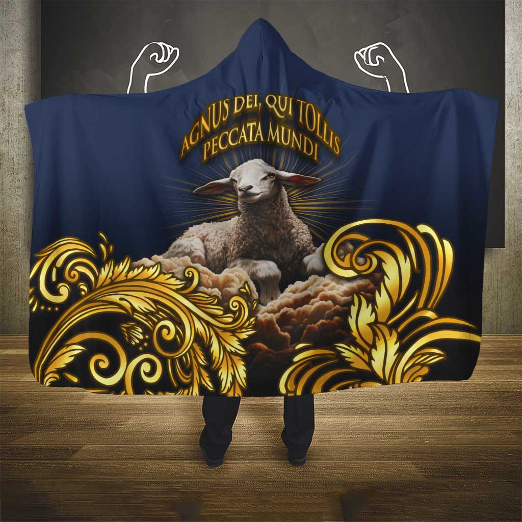 Agnus Dei Lamb of God Hooded Blanket Latin Catholic Art with Gold Baroque Accents